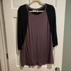 LOGO Lori Goldstein Size L Large black and gray, long sleeve tunic shirt, EUC